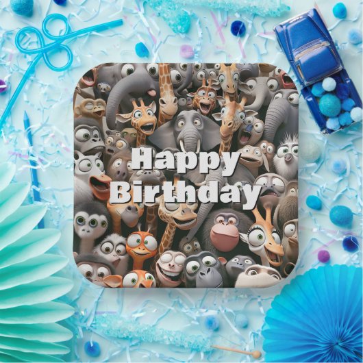 ハッピーバースデー熱狂する野生生物群 ペーパープレート (パーティー)