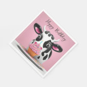 ハッピーバースデー牛のカップケーキ付きピンク スタンダードランチョンナプキン (角)