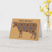 ハッピーバースデー牛 カード (黄色い花)