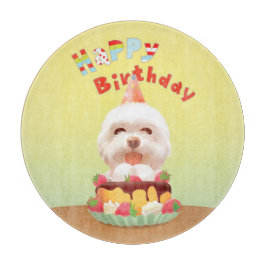 ハッピーバースデー犬とケーキ カッティングボード
