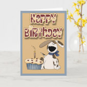 ハッピーバースデー犬とケーキ カード (黄色い花)