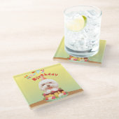 ハッピーバースデー犬とケーキ ガラスコースター (アングル)