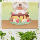 ハッピーバースデー犬とケーキ キッチンタオル (折り畳み)
