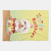 ハッピーバースデー犬とケーキ キッチンタオル (横)