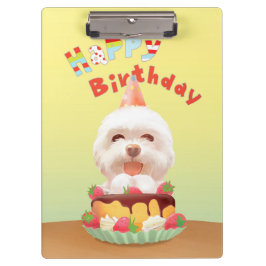 ハッピーバースデー犬とケーキ クリップボード