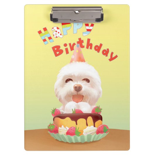 ハッピーバースデー犬とケーキ クリップボード (正面)