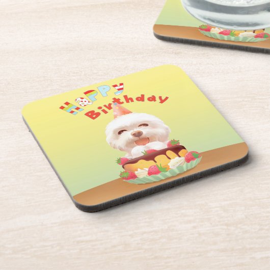 ハッピーバースデー犬とケーキ コースター (左側)