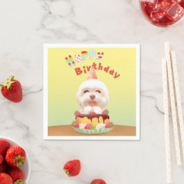 ハッピーバースデー犬とケーキ スタンダードカクテルナプキン