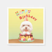 ハッピーバースデー犬とケーキ スタンダードカクテルナプキン (正面)