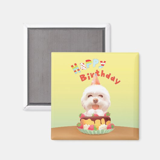 ハッピーバースデー犬とケーキ マグネット (正面/裏面)