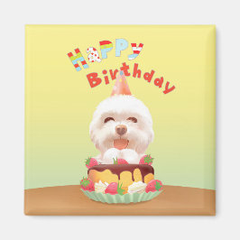 ハッピーバースデー犬とケーキ マグネット