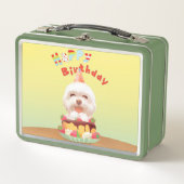 ハッピーバースデー犬とケーキ メタルランチボックス (正面)