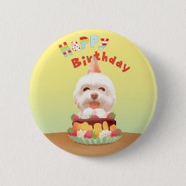 ハッピーバースデー犬とケーキ 缶バッジ