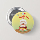ハッピーバースデー犬とケーキ 缶バッジ (正面&裏面)