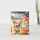 ハッピーバースデー犬とケーキaiアートワーク カード (正面)