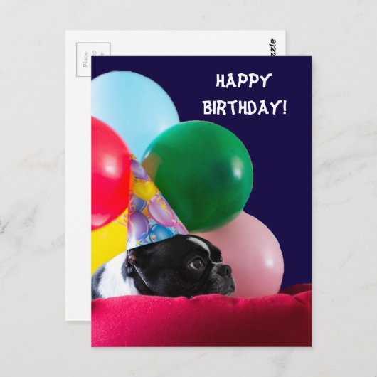 ハッピーバースデー犬の風船ユーモア ポストカード (正面/裏面)