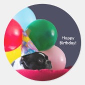 ハッピーバースデー犬の風船ユーモア ラウンドシール (正面)