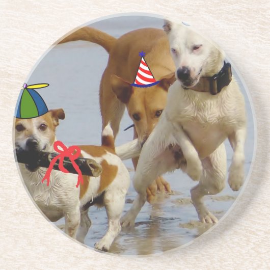 ハッピーバースデー犬 コースター (正面)