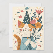 ハッピーバースデー猫と花カード 招待状 (正面)