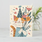 ハッピーバースデー猫と花カード 招待状 (スタンド正面)