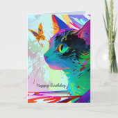 ハッピーバースデー猫と蝶のカスタマイズ カード (正面)