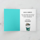 ハッピーバースデー猫のケーキ及びパーティーの旗布 カード (内部)