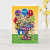ハッピーバースデー猫の子ども名前をカスタムする カード (黄色い花)