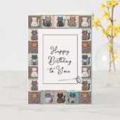 ハッピーバースデー猫の針付きキルト模様 カード (黄色い花)