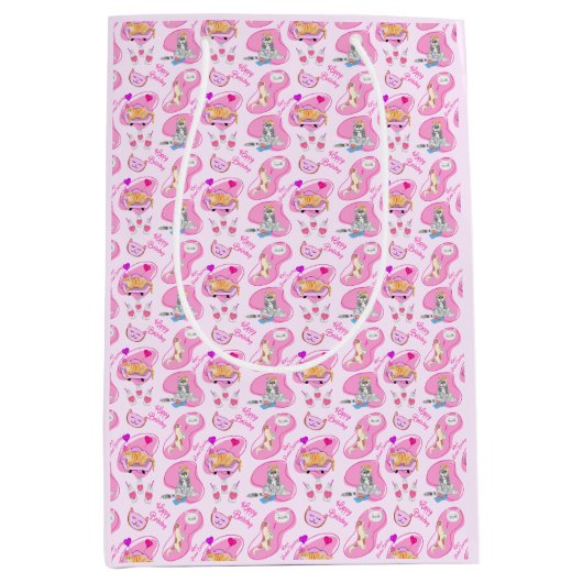 ハッピーバースデー猫はパーティーを持つ ミディアムペーパーバッグ (正面)