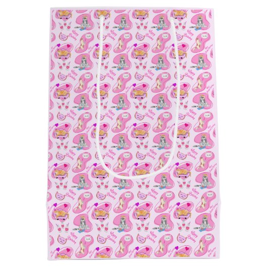 ハッピーバースデー猫はパーティーを持つ ミディアムペーパーバッグ (裏面)