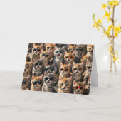 ハッピーバースデー猫グループ カード (黄色い花)