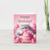 ハッピーバースデー猫ピンクケーキ カード (正面)