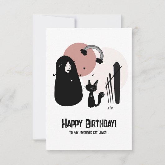ハッピーバースデー猫好きカード（ピンク） サンキューカード (正面)