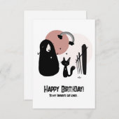 ハッピーバースデー猫好きカード（ピンク） サンキューカード (正面/裏面)