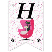 ハッピーバースデー猫背ピンクチェアミッドセンチュリードット バンティングフラッグ (第1の旗)