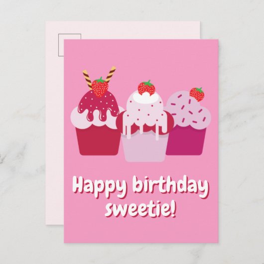ハッピーバースデー甘い可愛いストロベリーショートケーキ ポストカード (正面/裏面)