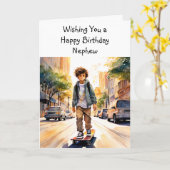 ハッピーバースデー甥 | スケートボーダー カード (黄色い花)