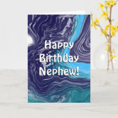 ハッピーバースデー甥 |青と白の大理石 カード (黄色い花)