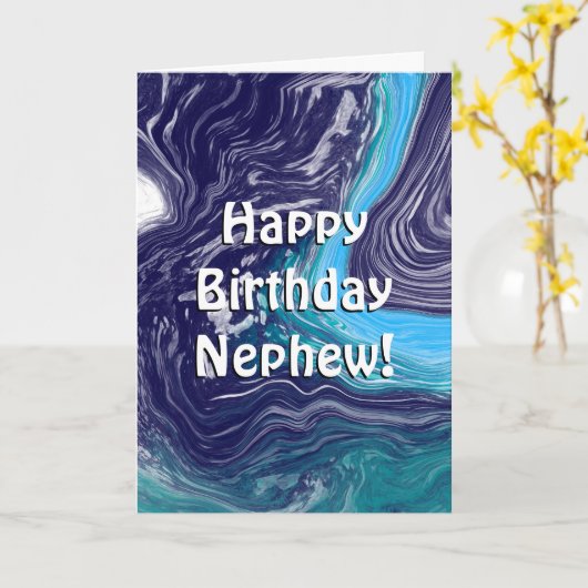 ハッピーバースデー甥 |青と白の大理石 カード (黄色い花)