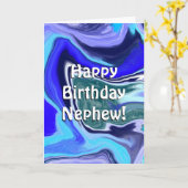 ハッピーバースデー甥 |青と白の大理石 カード (黄色い花)