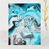 ハッピーバースデー甥 |青と白の泡 カード (黄色い花)