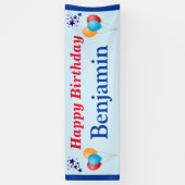 ハッピーバースデー男の子の男性の名前バルーン星任意の年 横断幕 (縦)