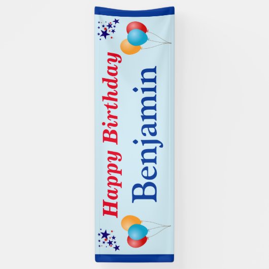 ハッピーバースデー男の子の男性の名前バルーン星任意の年 横断幕 (縦)