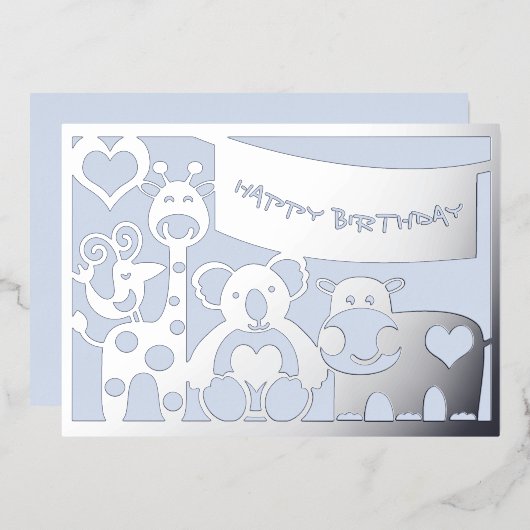 ハッピーバースデー男の赤ちゃん動物 箔シーズンカード (正面/裏面)