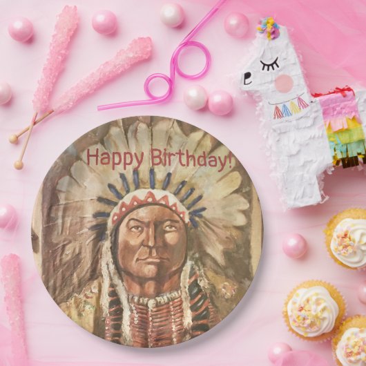 ハッピーバースデー男らしシッティングブル ペーパープレート (パーティー)