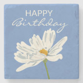 ハッピーバースデー白い夏芸術的の花 ストーンコースター (正面)