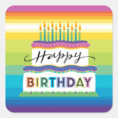 ハッピーバースデー白ケーキ鮮やか着色氷 スクエアシール (正面)