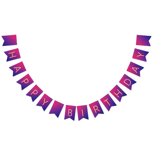 ハッピーバースデー白熱［赤熱］光を放つネオン（グラデーション） バンティングフラッグ (全)