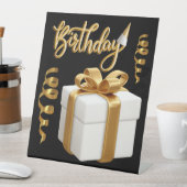 ハッピーバースデー白金ゴールド台座標識 台座サイン (インサイチュ)