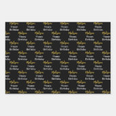 ハッピーバースデー白黒および金ゴールドスクリプト名 ラッピングペーパーシート (正面)